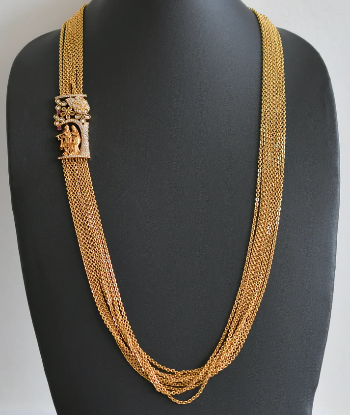 Matte finish CZ Ruby Green Radha Krishna Mugappu Chain